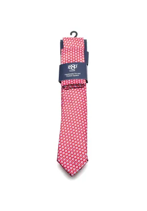 1880 Club Print Handmade Tie and Pocket Square, Red Multi