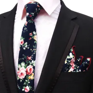 2Pcs Men's Pastel Flower Hanky Necktie Set