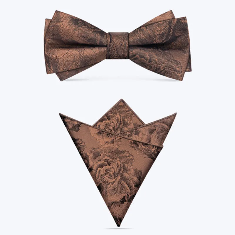 3Pcs Men's Vintage Bronze Flower BowTie Necktie Set