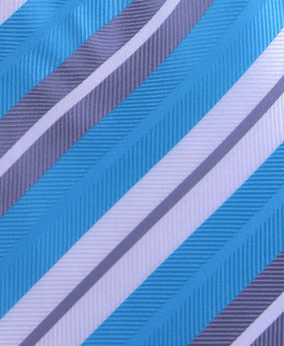 Aqua Blue, Silver & White Striped Tie