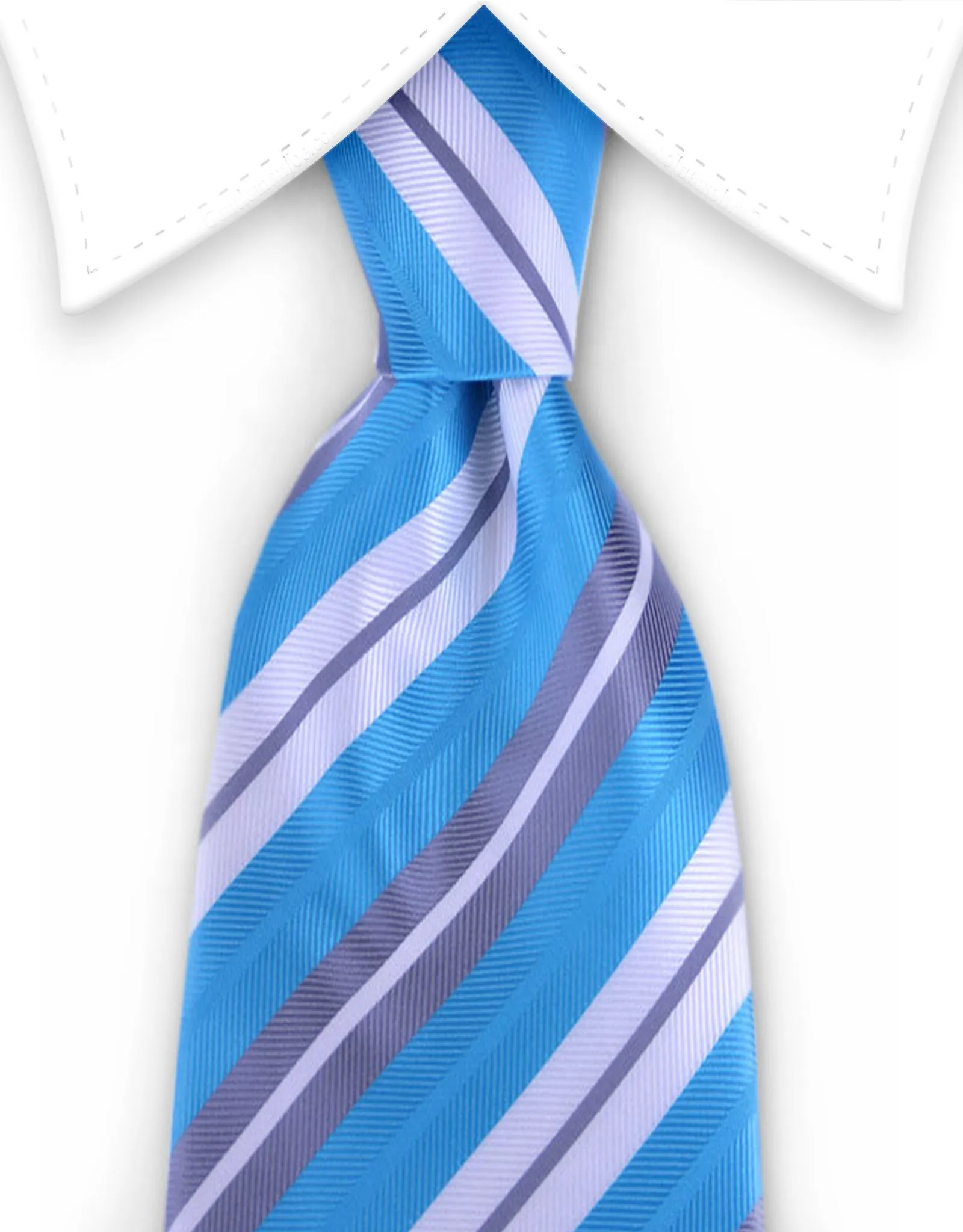 Aqua Blue, Silver & White Striped Tie