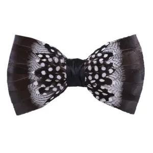 Black & White Polka Dotted Rooster Feather Bow Tie