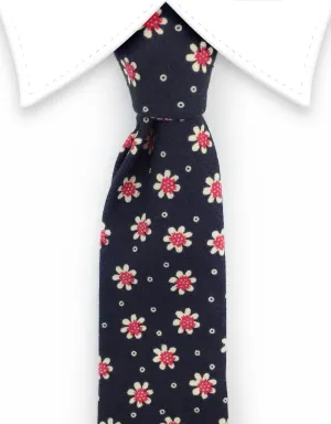 Black Cotton Tie with Red Flowers