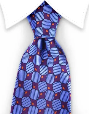 Blue & Purple Geometric Silk Long Tie