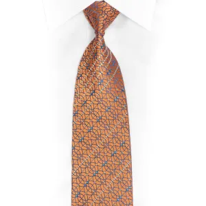 Blue Interlocking Circles On Peach Orange Rhinestone Silk Tie With Sparkles