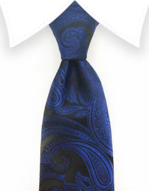 Blue Paisley Tie on Black Background