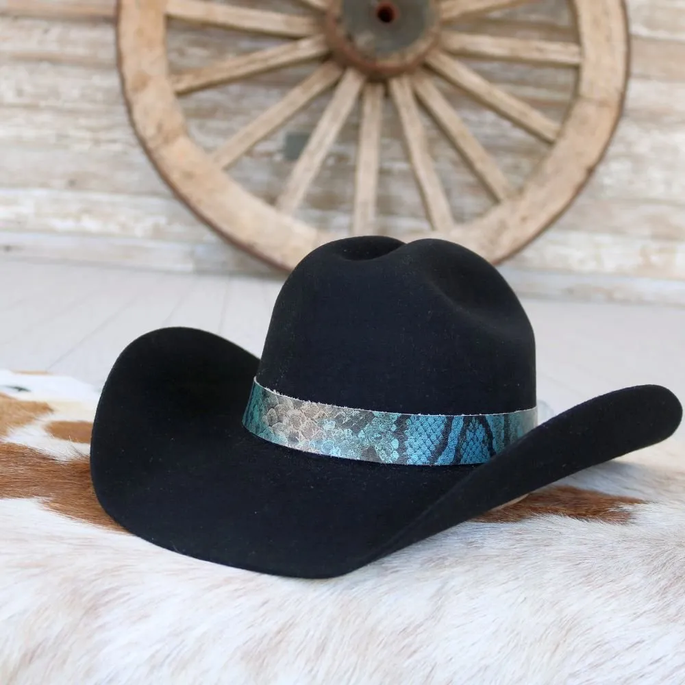 Blue Snake Print Leather Hat Band