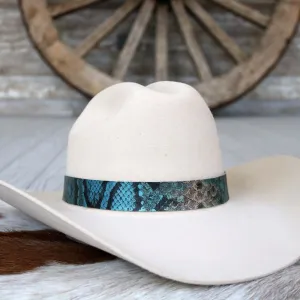 Blue Snake Print Leather Hat Band