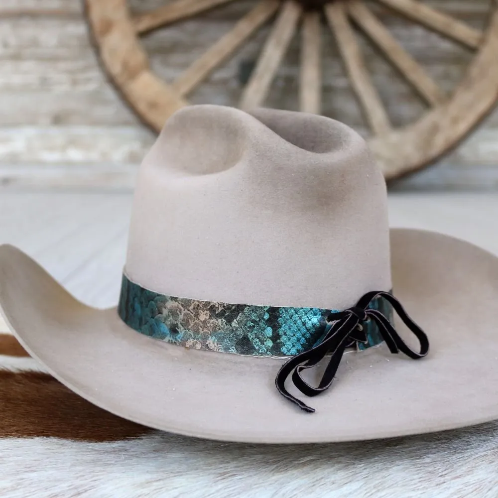 Blue Snake Print Leather Hat Band