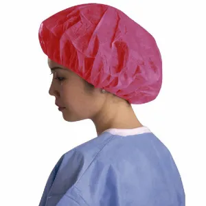 Bouffant Caps Red Universal Size 24 Inch Spunbond Polypropylene 100/Case