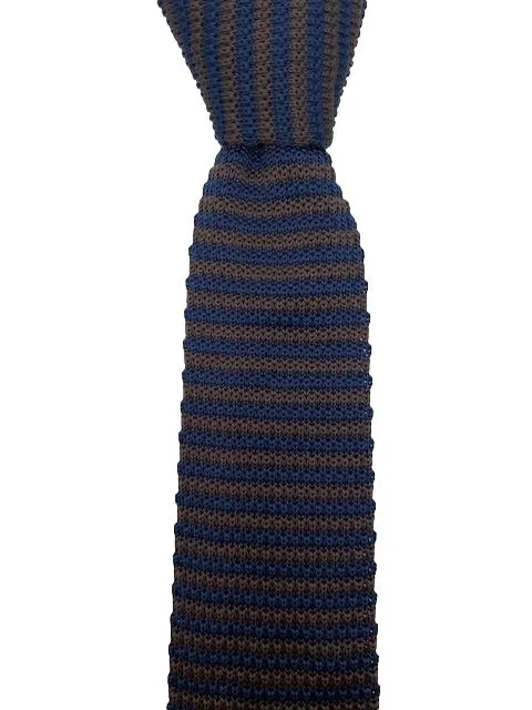 Brown and Navy Blue Pointed Tip Men's Knit Tie