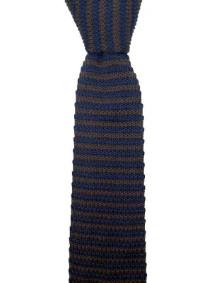 Brown and Navy Blue Pointed Tip Men's Knit Tie