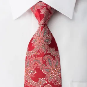 Cabrini Silk Necktie Anthemion On Red Sparkling With Crystal Rhinestones