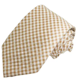 Camel and White Gingham Cotton Tie