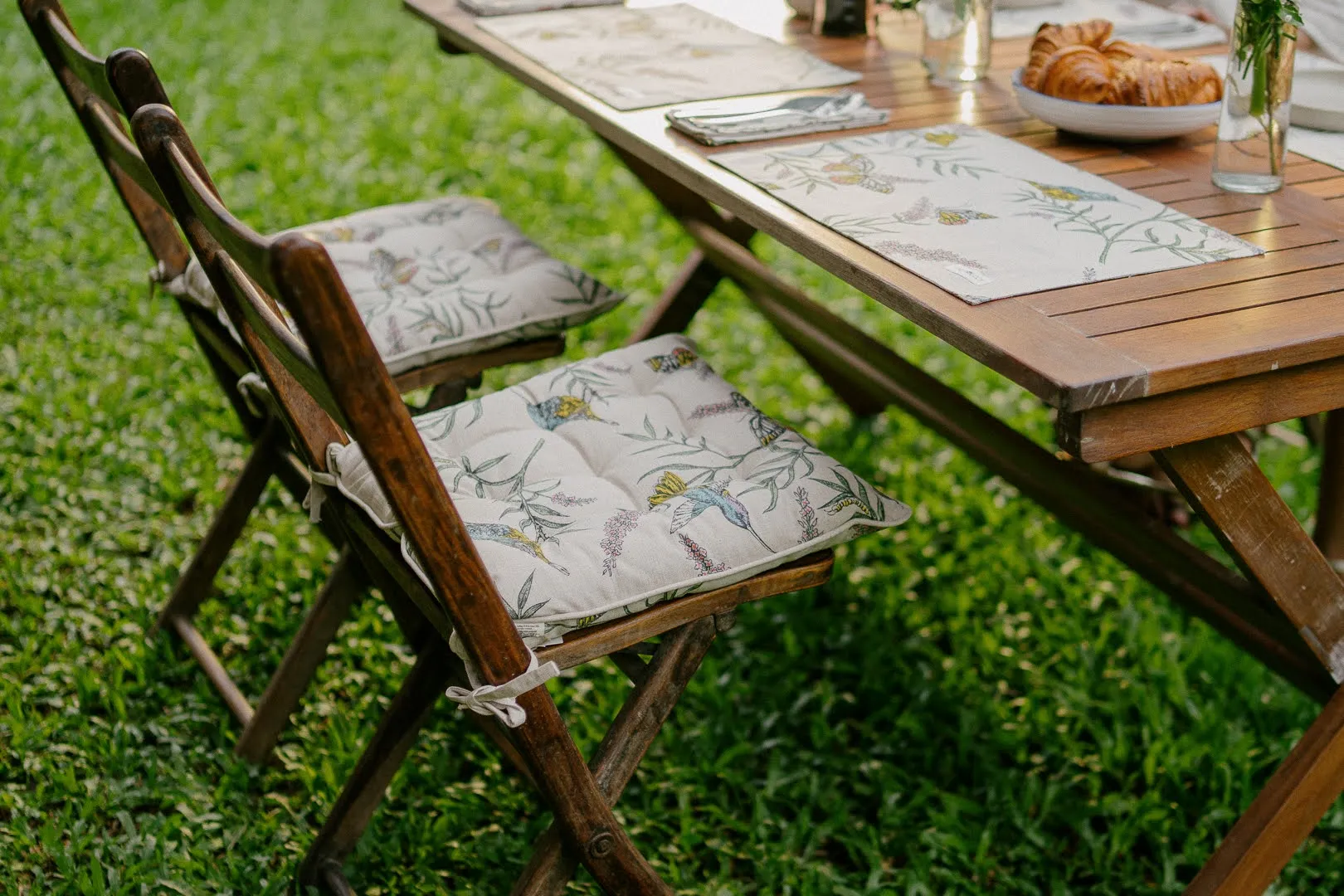 Chair Pad with Ties - Buddleia- Natural