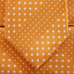 Crush - Orange Long Necktie With Dotted Stripes