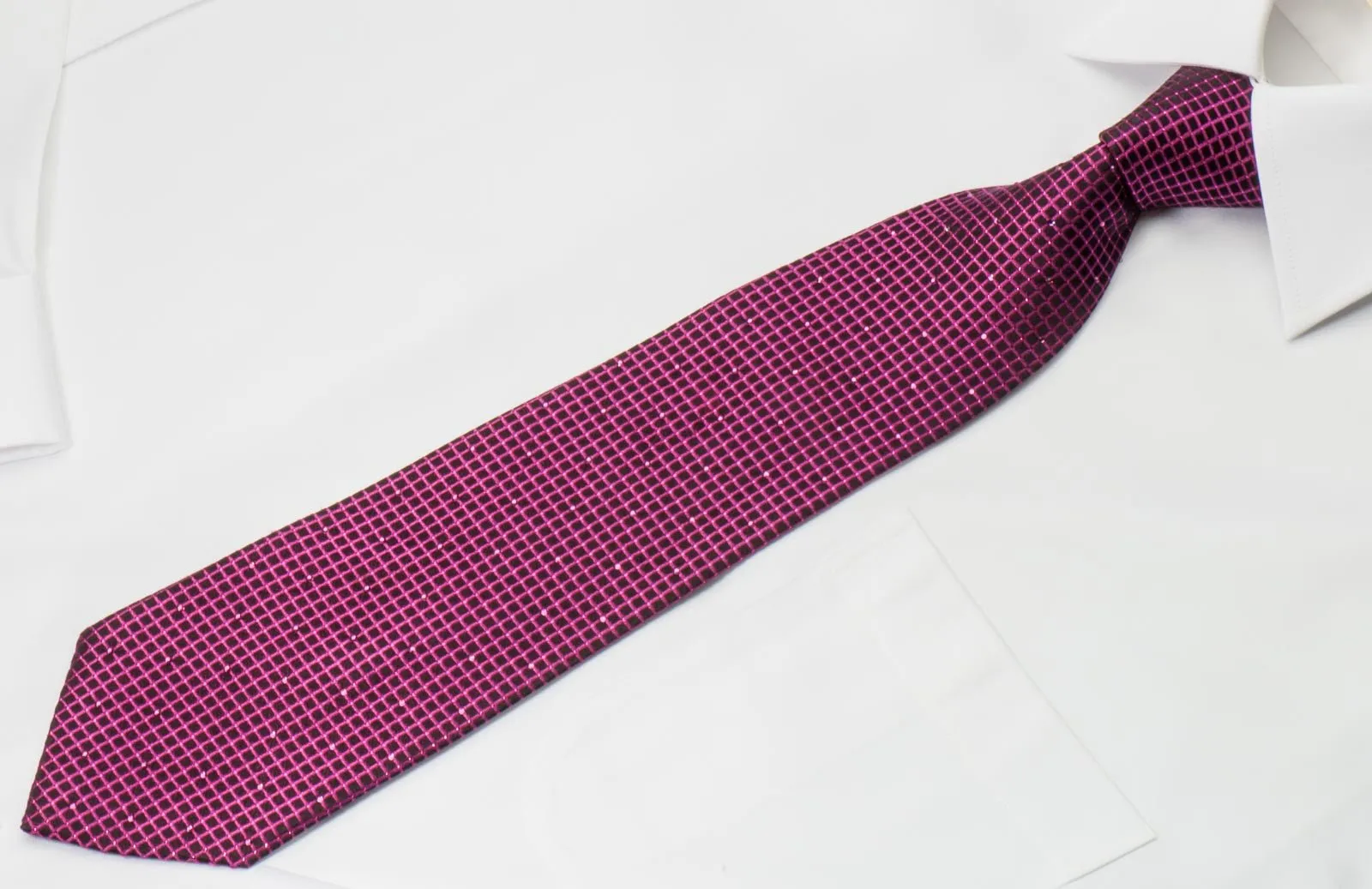 Daks Men's Woven Silk Rhinestone Tie Purple Wire Lattice On Black With Purple Sparkles