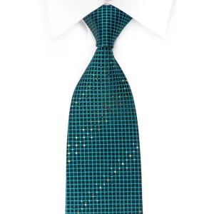 Daks Rhinestone Silk Necktie Turquoise Trellis On Black With Silver Sparkles