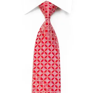 Daniel Hechter Men's Rhinestone Necktie Silver Geometric On Red