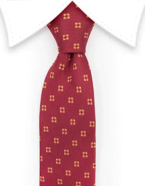 Dark Red Skinny Tie with Flower Motif