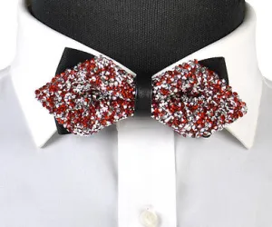 Diamond Tip Red and Silver Sparkling Bow Tie