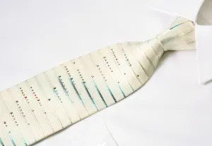 Elegance Rhinestone Necktie Blue Horizontal Striped On White Silk