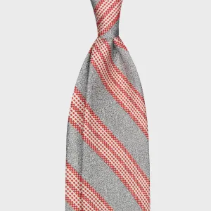 F.Marino Regimental Silk Tie 3 Folds Ash Candy Red