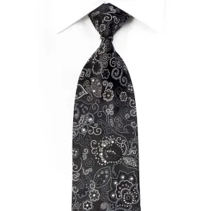 Grand Jour Black Silk Tie Silver Anthemion On Black With Rhinestones