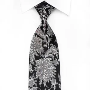 Grand Jour Men's Crystal Silk Tie Silver Anthemion On Black