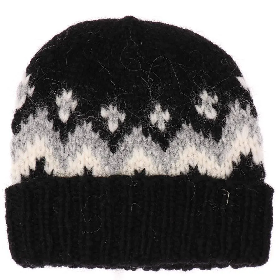 Handknitted Wool Hat - Black / White