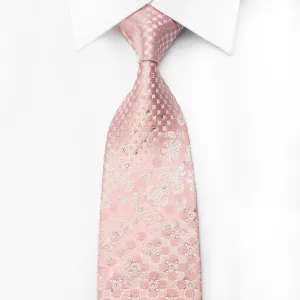 Indian Homme Men's Crystal Rhinestone Tie Yellow Geometric Acanthus On Pink Silk With Silver Sparkles