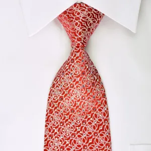 Interlocking Silver Circles On Red Rhinestone Tie With Silver Sparkles