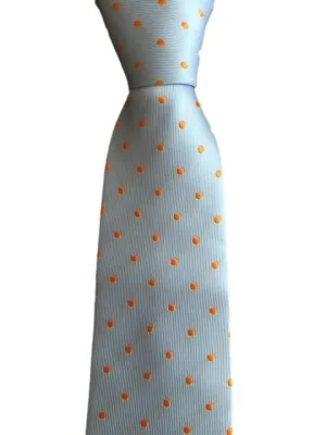 Light Blue Tie with Orange Polka Dots