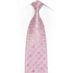 Mauve Pink Geometric Design Rhinestone Silk Necktie With Silver Sparkles