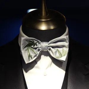 Elegant Mens Botanical Pattern Embroidered Bamboo Bow Tie