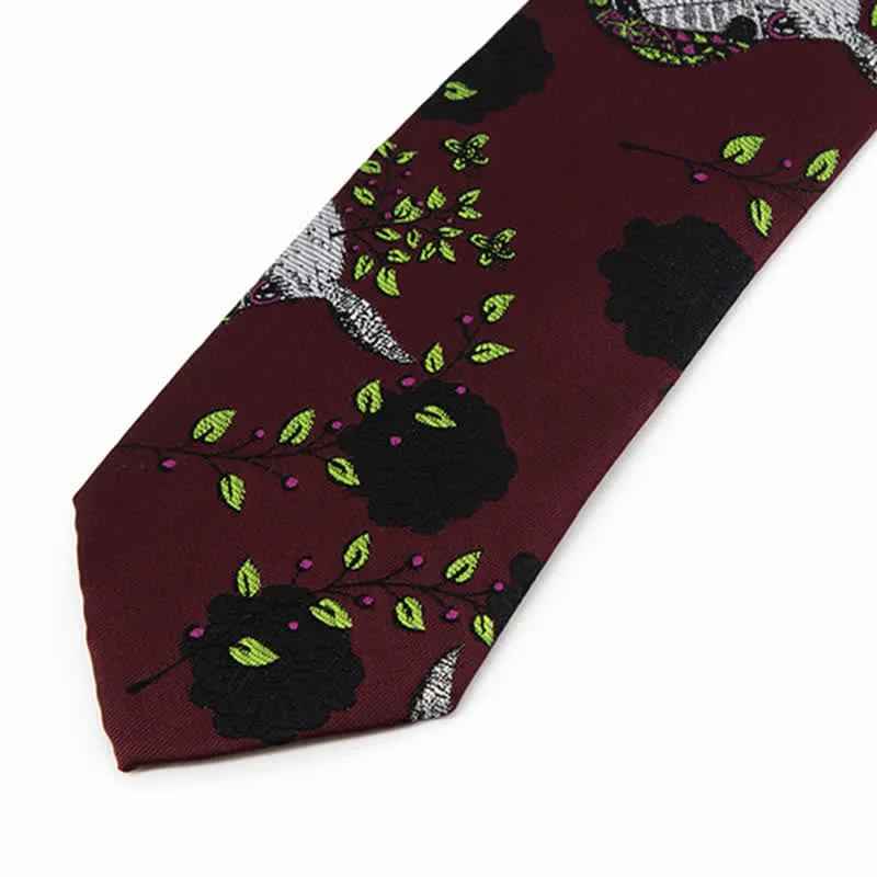 Men's Burgundy Black Rose & Deer Necktie