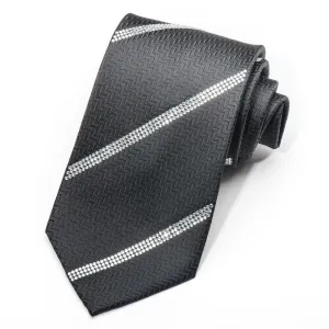 Men's Elegant Black Silk Tie Striped Sparkling Crystal Rhinestones On Black