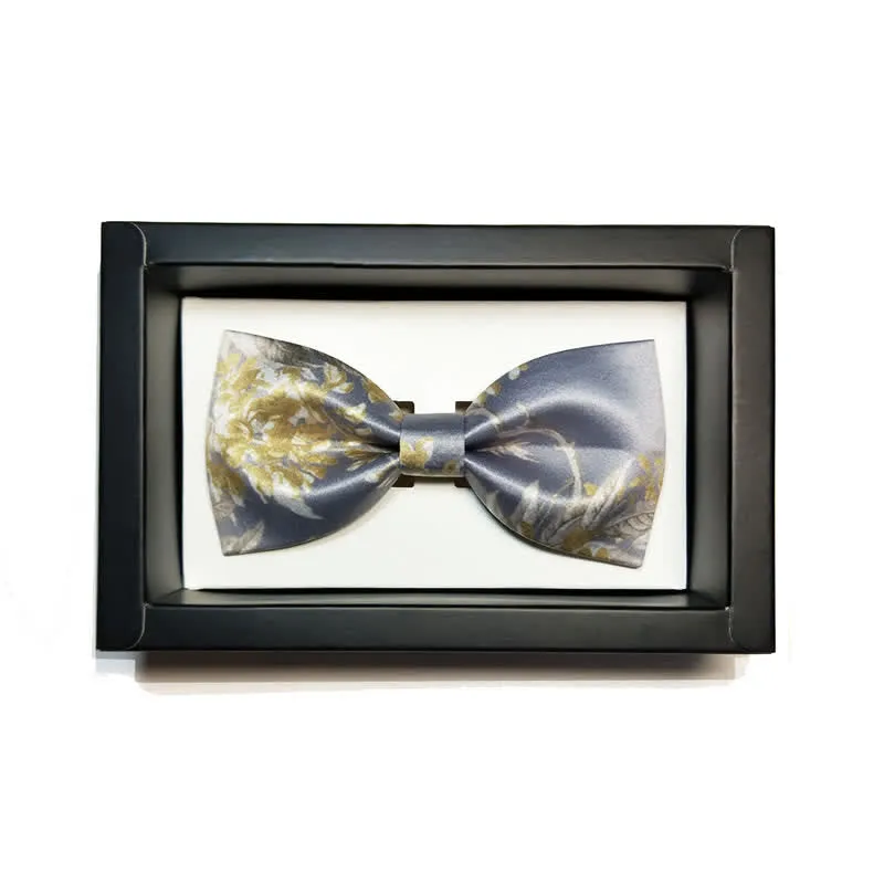 Men's Elegant Gray Yellow & White Floral Bow Tie