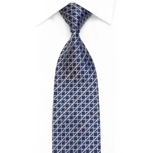 Men's Silk Necktie Trellis On Blue With Striped Crystal AB Rhinestones