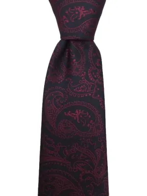 Midnight Blue Extra Long Tie with Raspberry Red Paisley Design