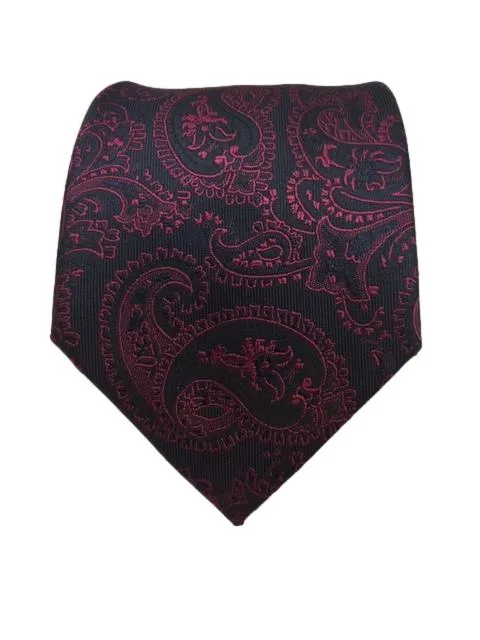 Midnight Blue Extra Long Tie with Raspberry Red Paisley Design