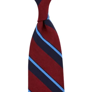 Mogador Striped Wool / Cotton Tie - Cherry / Navy - Hand-Rolled