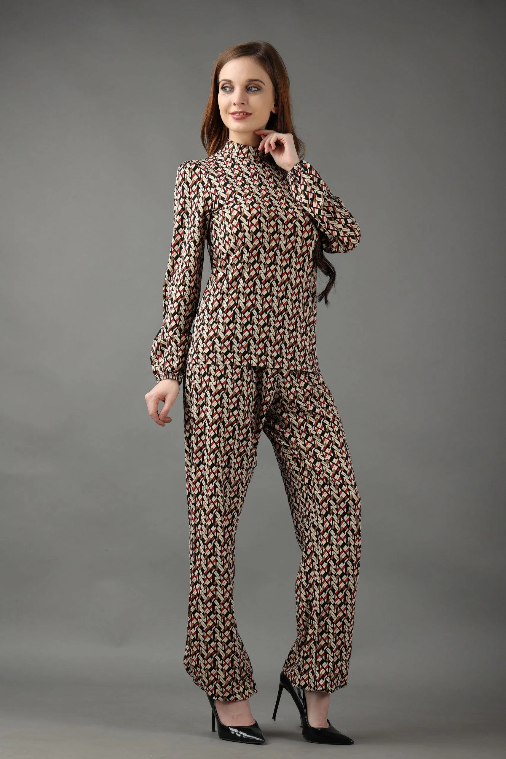 Multicolored Geometric Printed Night Suit Set