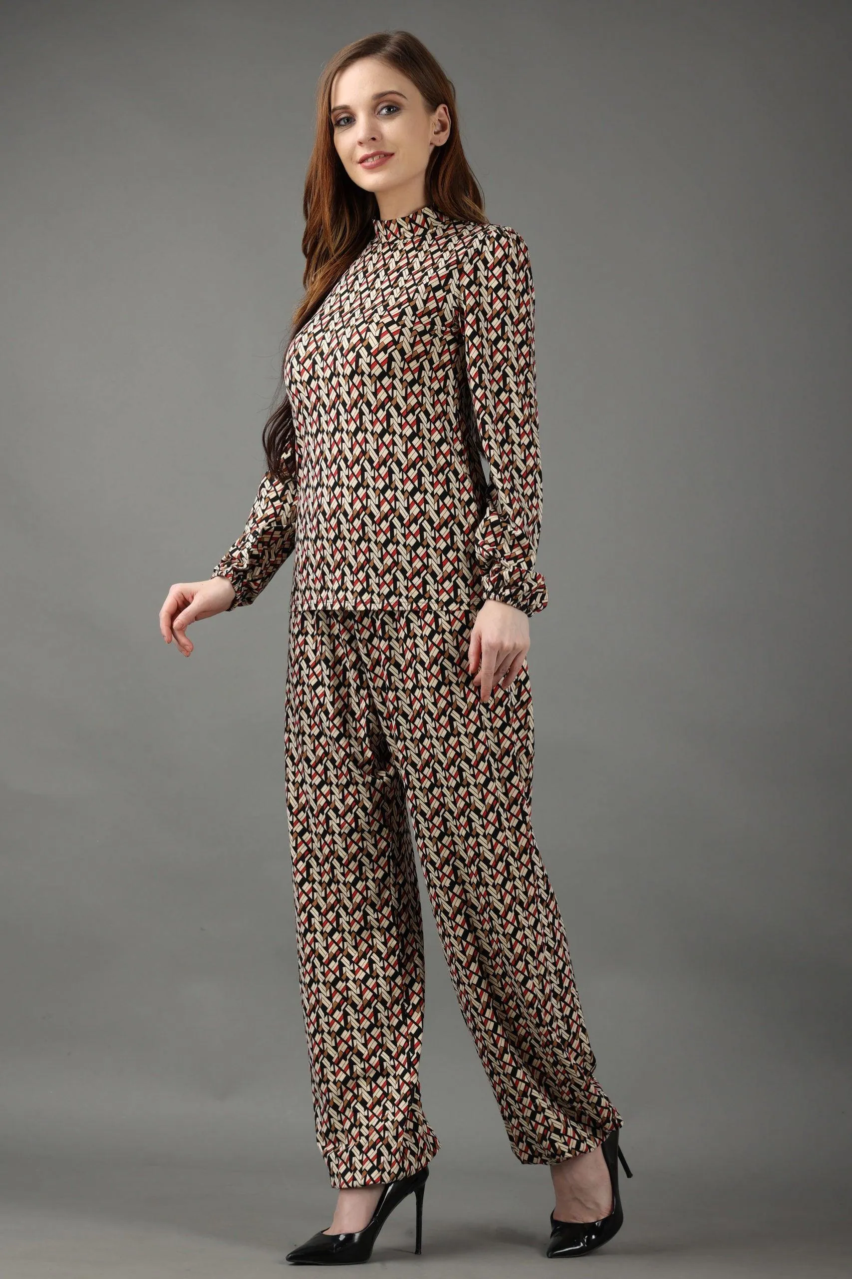 Multicolored Geometric Printed Night Suit Set