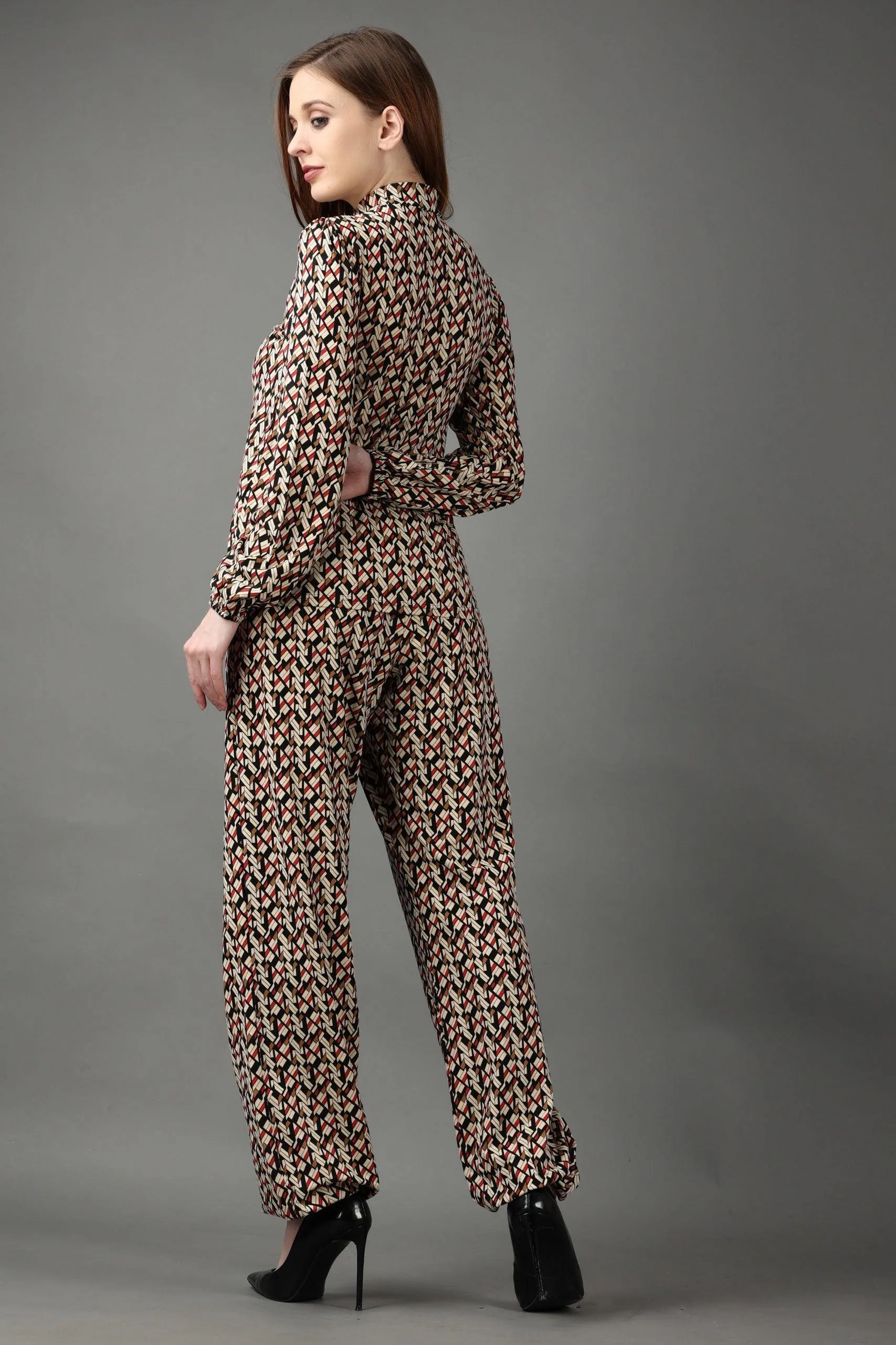 Multicolored Geometric Printed Night Suit Set