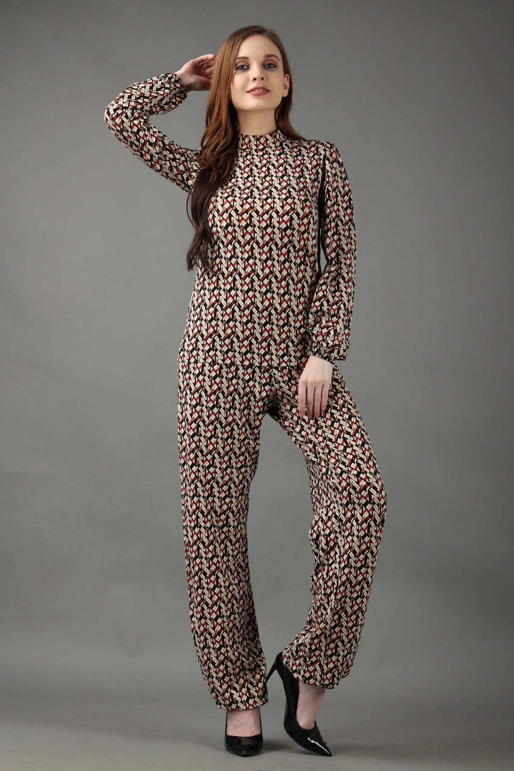 Multicolored Geometric Printed Night Suit Set