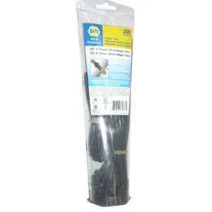 Napa 770-9281 Black Cable Ties (100) 4" Ties & (100) 8" Ties in Reclosable Tube