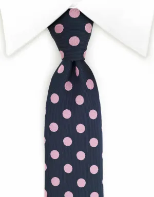 Navy Blue & Pink Polka Dot Skinny Tie