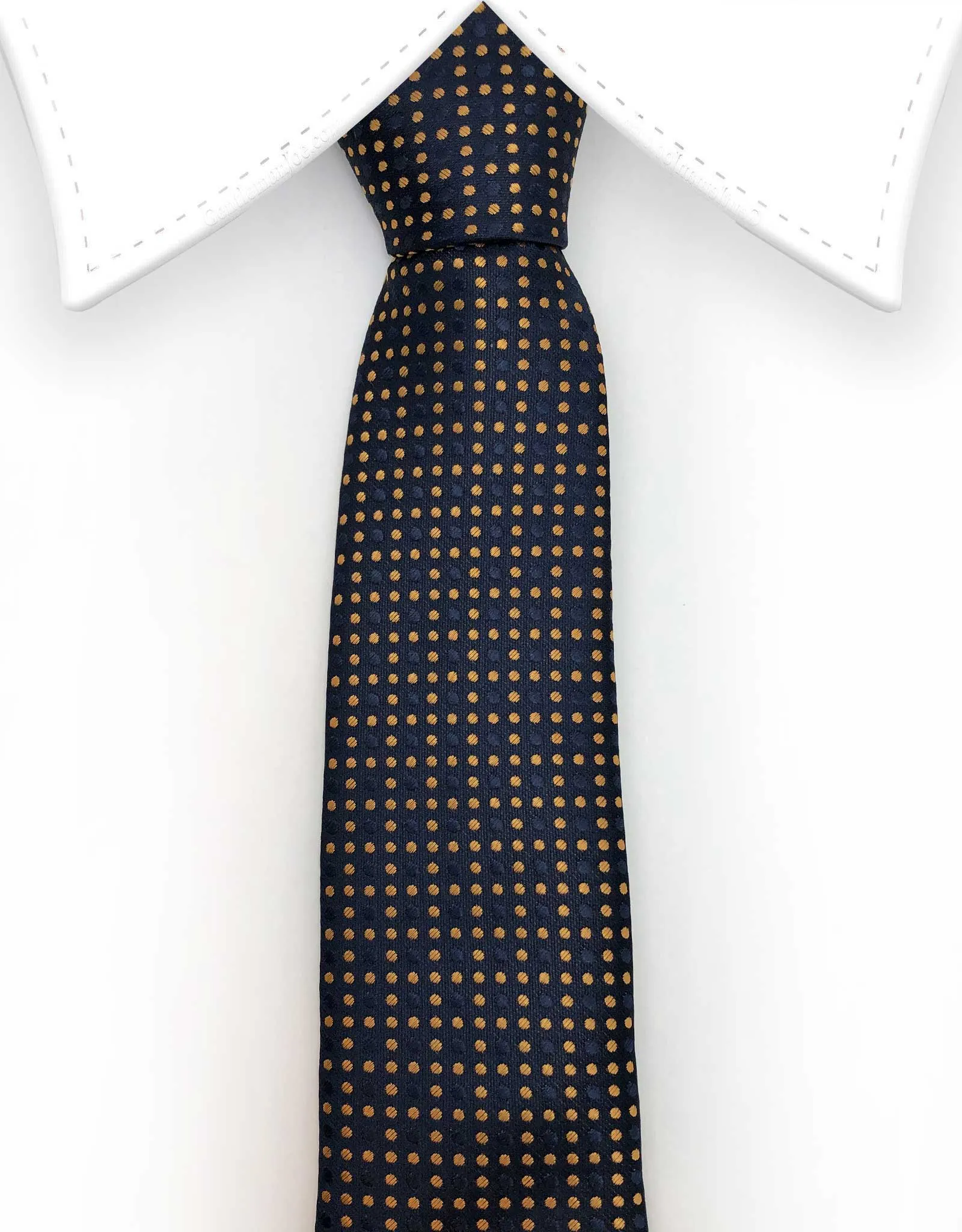 Navy Blue Silk Tie with Orange Dots