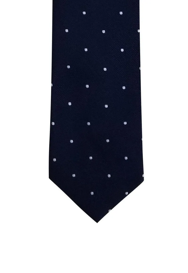 Navy Silver Dotted Traditional Tie